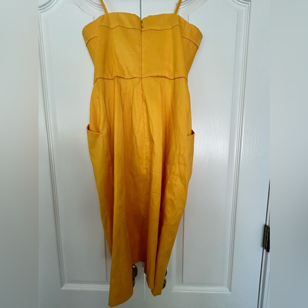 Badgley Mischka Canary Yellow Strapless Sheath Cocktail Wedding Guest Midi Dress - Picture 5 of 5